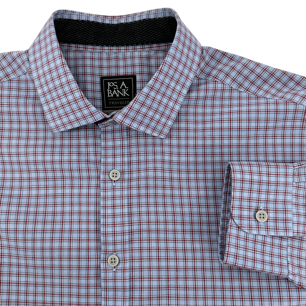 Jos‎ A Bank Traveler Men L Plaid Button Down Shirt Travel Tech Tailored Fit